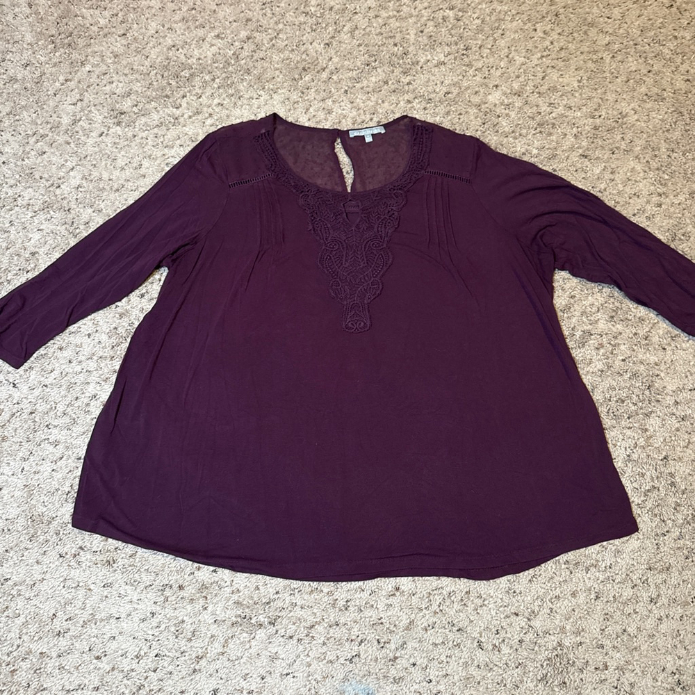 Women's Daniel Rainn Purple Lace Detail Tunic Top 2X